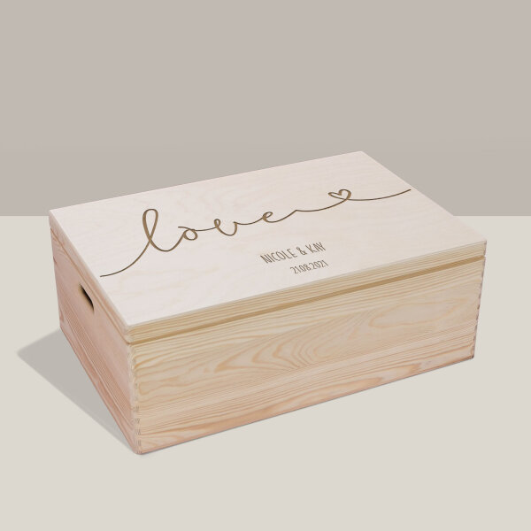 Erinnerungsbox aus Holz "Love" personalisiert XL (60x40x23 cm) mit Griff
