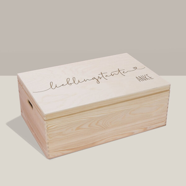 Erinnerungsbox aus Holz "Lieblingstante" personalisiert XL (60x40x23 cm) mit Griff