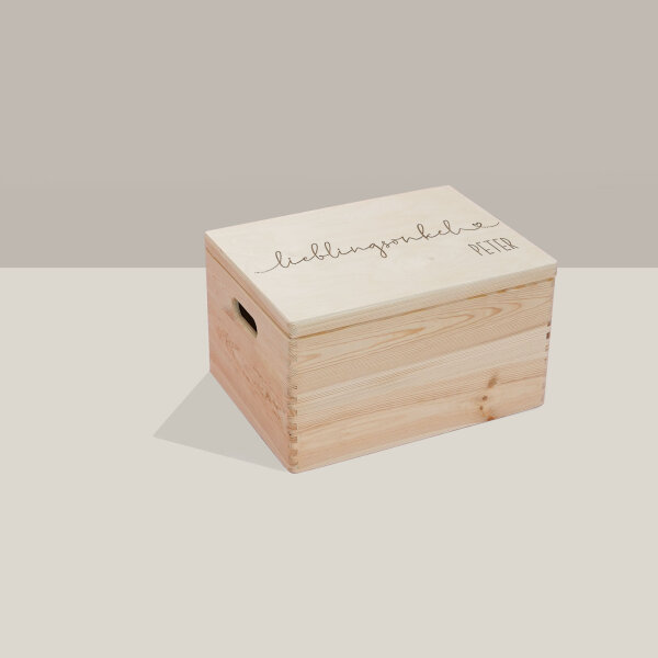 Erinnerungsbox aus Holz "Lieblingsonkel" personalisiert L (40x30x23 cm) mit Griff
