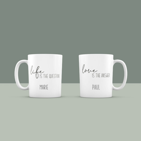 Personalized mugs set of 2 "life & love" for couples and friends