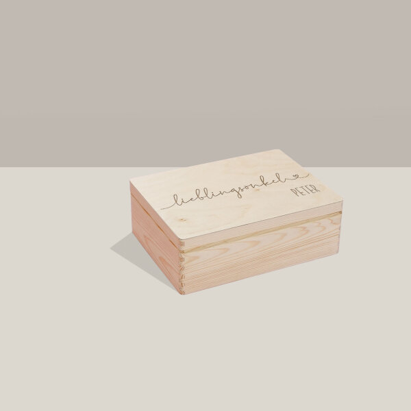 Erinnerungsbox aus Holz "Lieblingsonkel" personalisiert M (40x30x14cm) ohne Griff