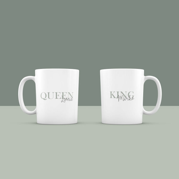 Personalized mugs set of 2 "Queen & King" for couples