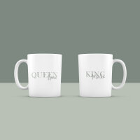 Personalized mugs set of 2 "Queen & King" for couples
