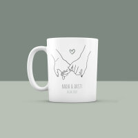 Personalisierte Tasse Keramik "Hand in Hand - Herz" für Partner