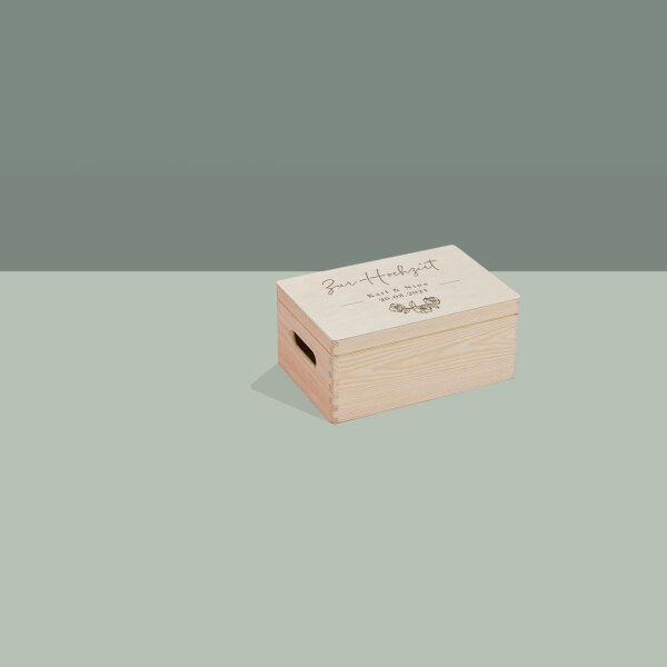 Erinnerungsbox aus Holz personalisiert "Hochzeit Blumen" S (30x20x14 cm) mit Griff