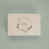 Memory box wood personalized "Carlson - wedding leaf wreath"
