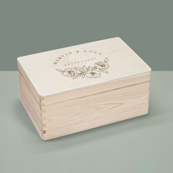 Erinnerungsbox aus Holz personalisiert "Hochzeit Blumenkranz"