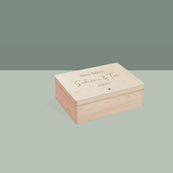 Memory box wood personalized "Carlson - Wedding Heart" M (40x30x14cm) without handles