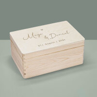 Erinnerungskiste Hochzeit aus Holz personalisiert "Hochzeit Herz-Kontur" Erinnerungsbox Paar
