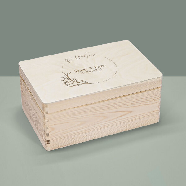 Memory box wood personalized "Carlson - wedding grasses in circle"