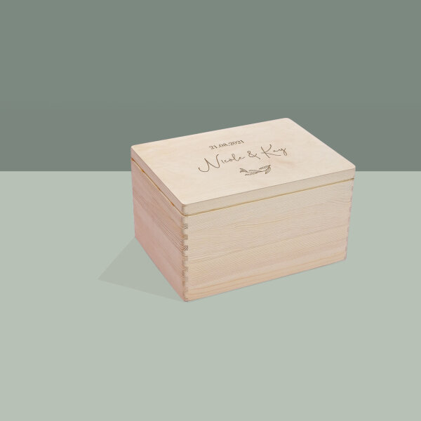 Erinnerungsbox aus Holz personalisiert "Hochzeit Plant" L (40x30x23 cm) ohne Griff