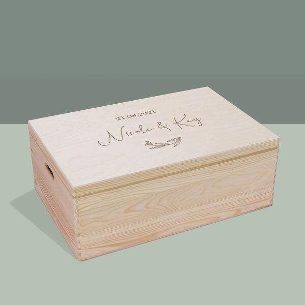 Erinnerungsbox aus Holz personalisiert "Hochzeit Plant" XL (60x40x23 cm) mit Griff