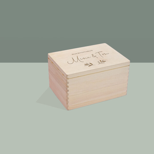 Erinnerungsbox aus Holz personalisiert "Hochzeit Zweige 2" L (40x30x23 cm) ohne Griff