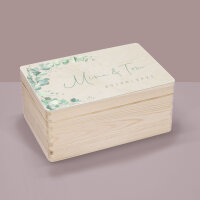 Erinnerungskiste Hochzeit aus Holz "Eukalyptus" personalisiert Aquarell Holzbox